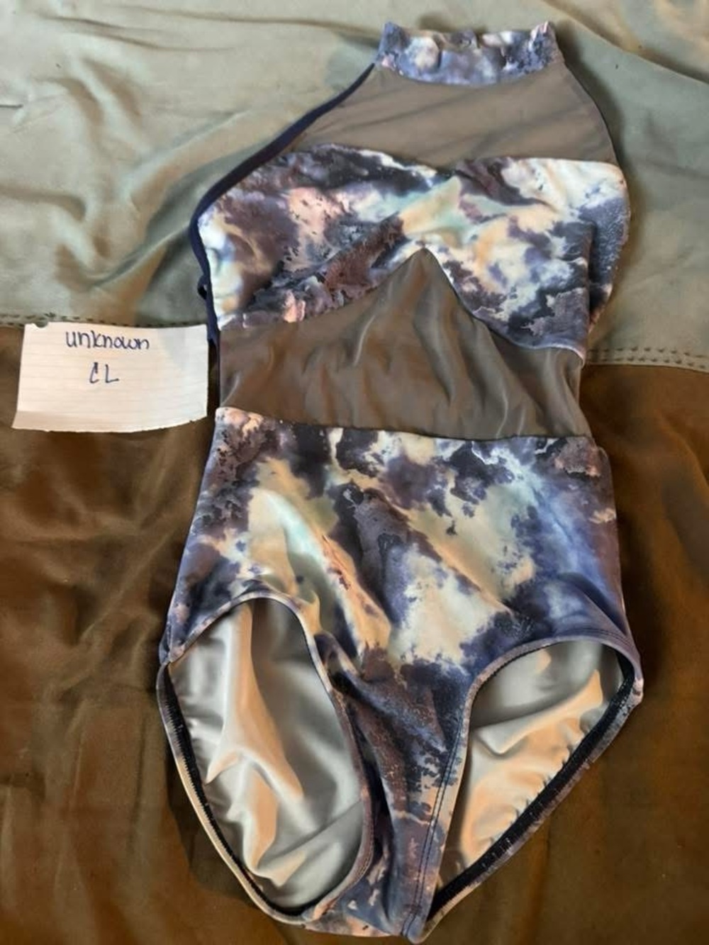 High neck dance leotard in Blue Marble Print